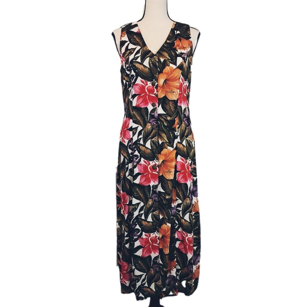 VTG Jamie Brooke Tropical Boho Floral Maxi Dress 90s Summer Grunge Button Up 6
